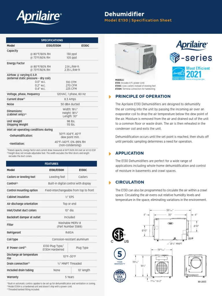 dehumidifier nameplate wattage